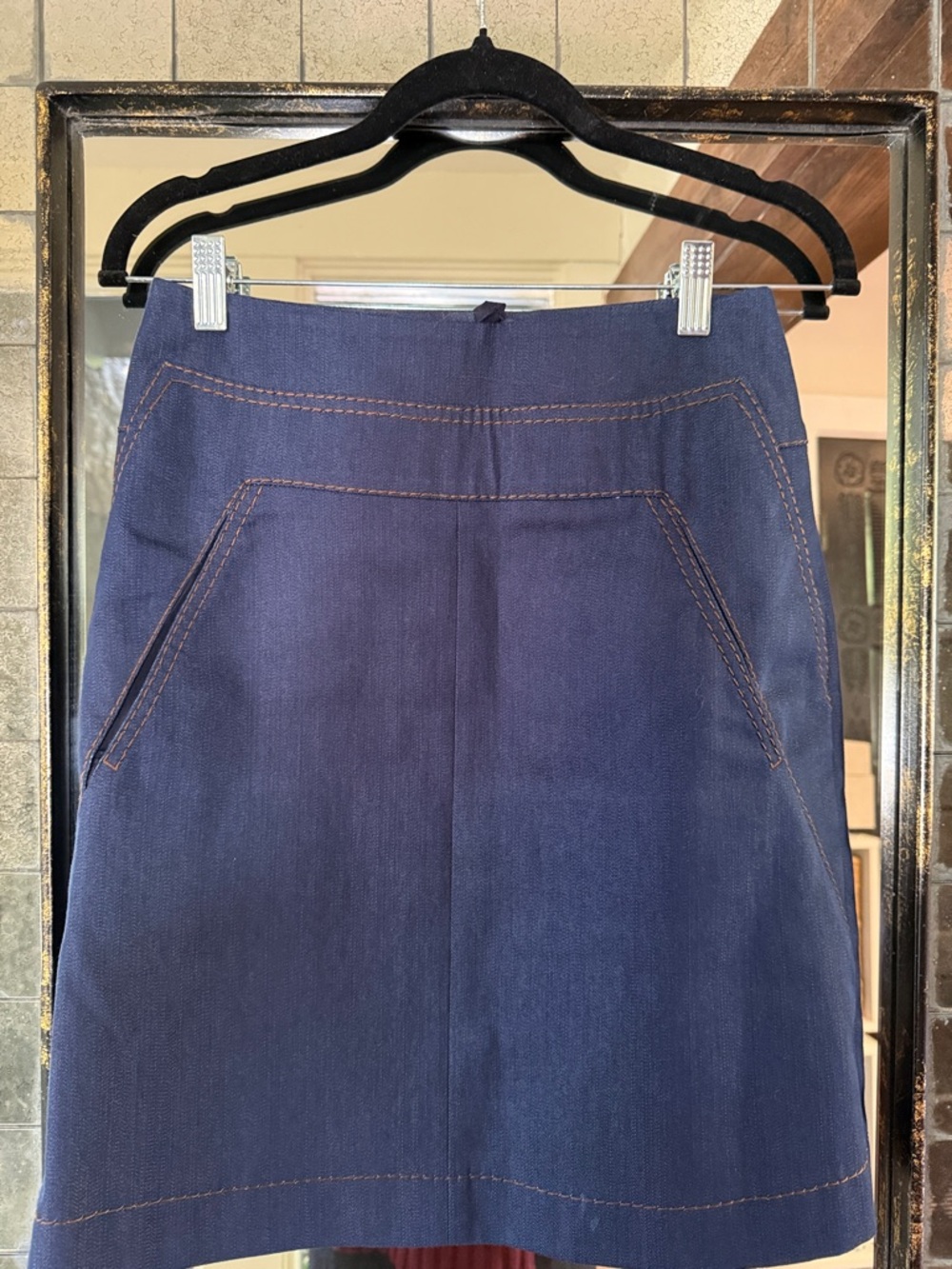 Akris Punto Denim Skirt with Contrast Stitching